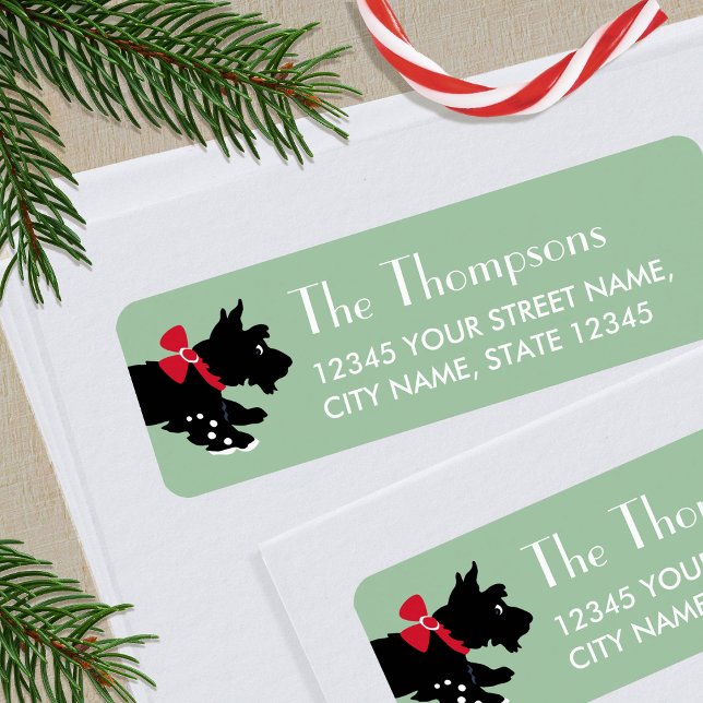 Joli Christmas Scottie Dog Green Editable Adresse (Créateur téléchargé)