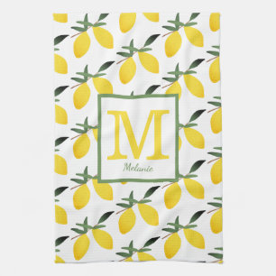 Joli citron Monogramme Nom Cuisine Serviettes