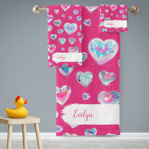 Joli coeur en cristal brillant 3D sur rose