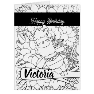 Joli coloriage floral d'anniversaire de yoga lama