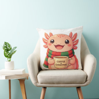 Joli coussin à lancer à café de Noël Axolotl