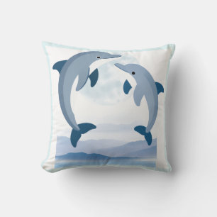 Joli Coussin de Jeté Océan Dauphins Bleus Côté M