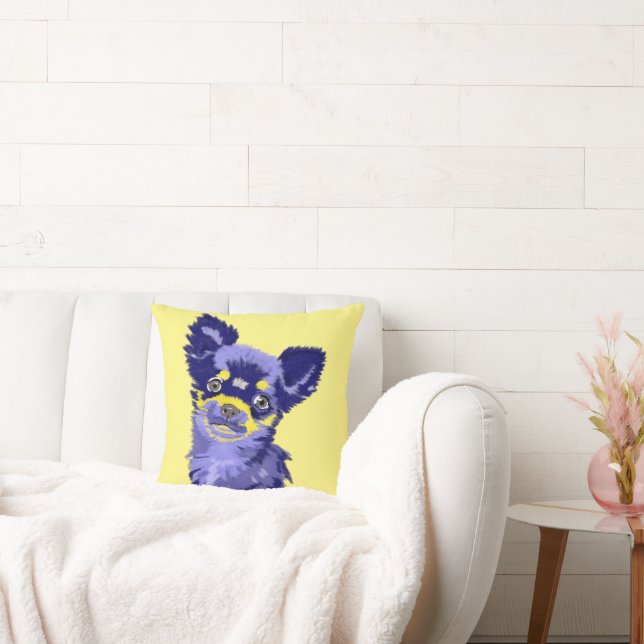 Joli Coussin Décoratif Chihuahua Abstrait Bleu (Canapé)