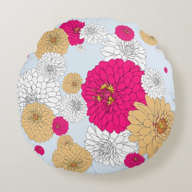 Joli Coussin Floral rose Tan Bleu (Devant)