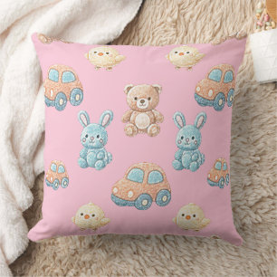 Joli Coussin pour Enfants avec Ourson et Lapin