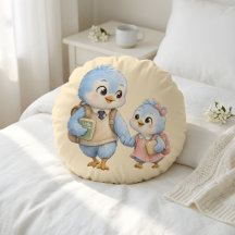 Joli Coussin Rond avec Frères et Sœurs d'Oiseau Bl