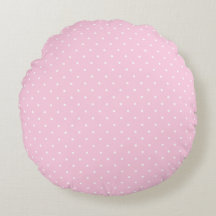Joli Coussin Rond Rose Pâle et Blanc à Points