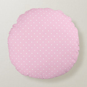 Joli Coussin Rond Rose Pâle et Blanc à Points