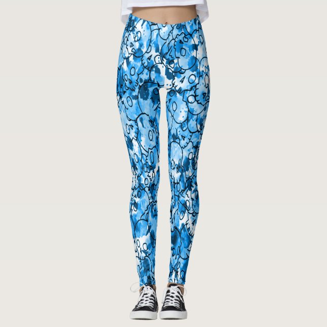 Joli crâne bleu Leggings (Devant)