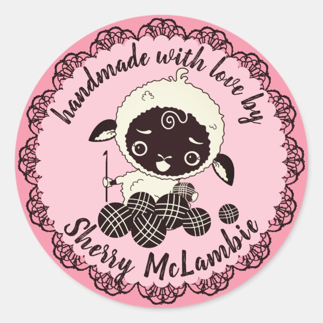 Joli crochet agneau crochet fait main avec sticker (Devant)