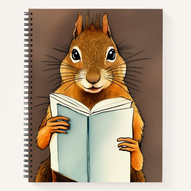 Joli croquis aquarelle écureuil lisant un livre (Devant)