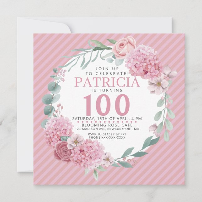 Joli Dans Rose Floral Invitation Anniversaire (Devant)