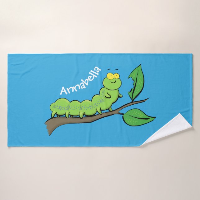 Joli dessin animé de chenille verte mignonne (Serviette de bain)