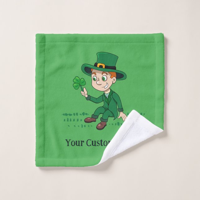 Joli dessin animé leprechaun avec shamrock et arc- (Gant de toilette)