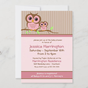Joli dessin Chouette rose Bébé Douche Invitations