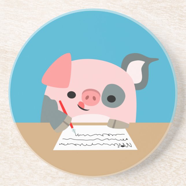 Joli Dessous de verre de cochon d'écriture de dess (Devant)