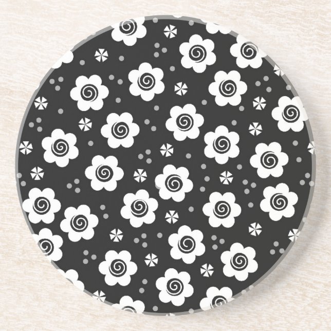 Joli dessous de verre de fleurs blanches noires (Devant)
