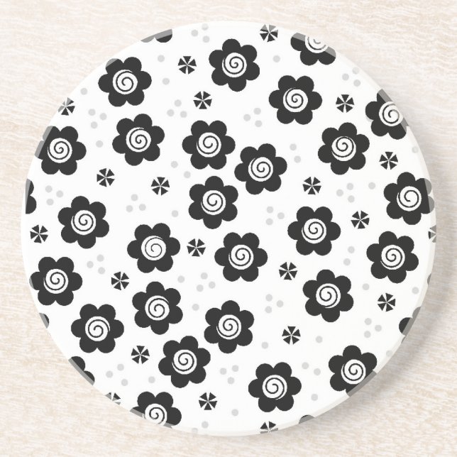 Joli dessous de verre de fleurs blanches noires (Devant)