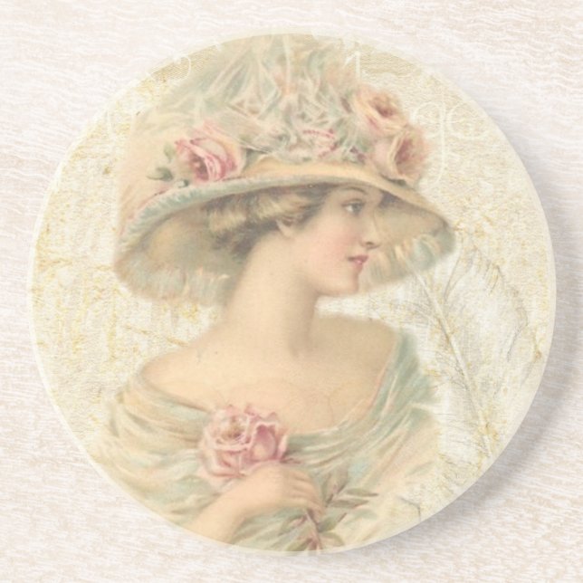 Joli Dessous de verre Vintage en grès Lady (Devant)