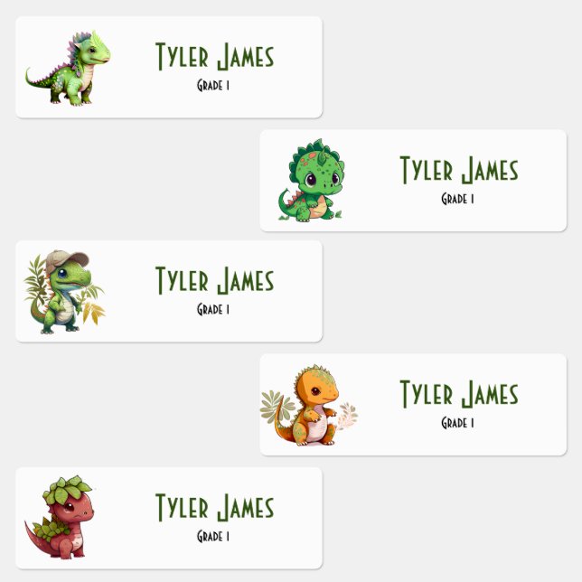 Joli Dinosaure Coloré École Enfants Étiquettes per (Groupe)