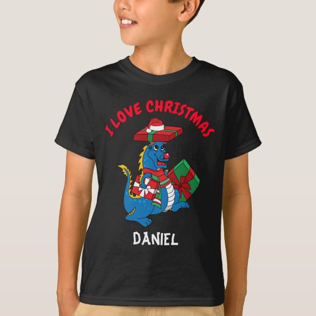 Joli Dragon Bleu J'aime T-shirt Noël (Devant)