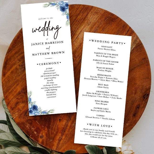 Joli Dusty Blue Floral programmes de mariage (Créateur téléchargé)