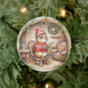 Joli écureuil rayé avec message Ornement de Noël