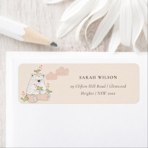 Joli Élégant Blush Rose Ours Coeur Oiseaux Adresse