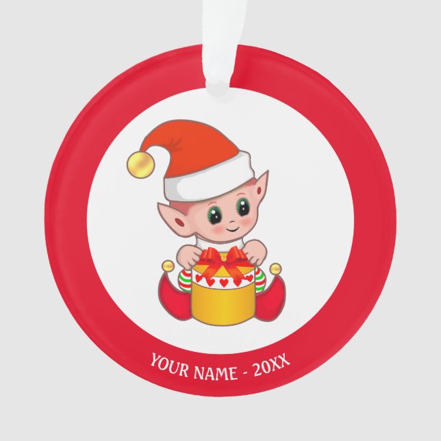 Joli elfe de Noël, Nom personnalisé en rouge et bl (devant)
