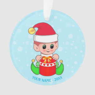 Joli elfe de Noël, Nom personnalisé sur bleu clair