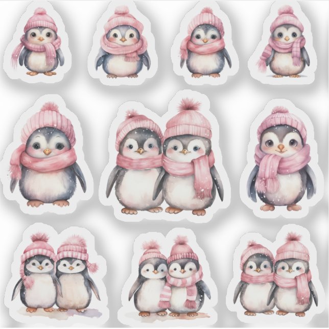Joli Ensemble De Pingouins Sticker Personnalisé (Devant)