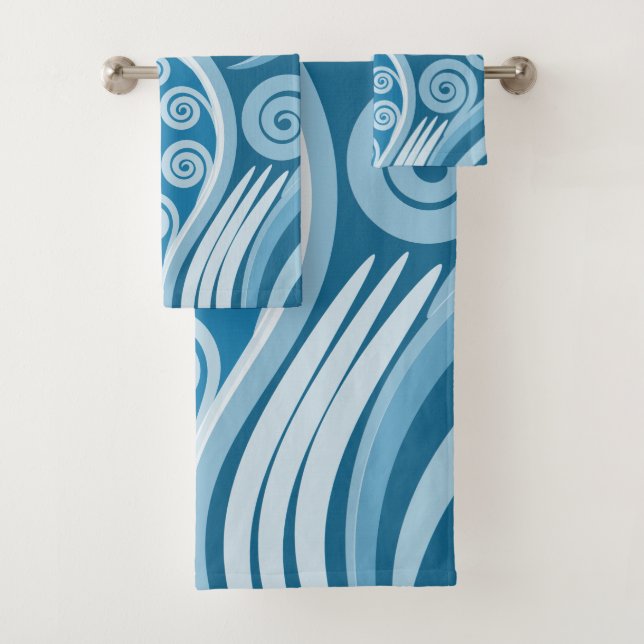 Joli ensemble de serviettes Blue Koru Fern Frond (En situation)