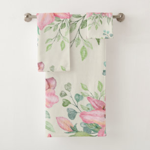 Joli Ensemble De Serviettes De Bain À Fleur Rose