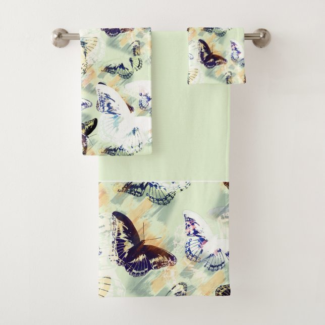Joli ensemble de serviettes de bain design papillo (En situation)