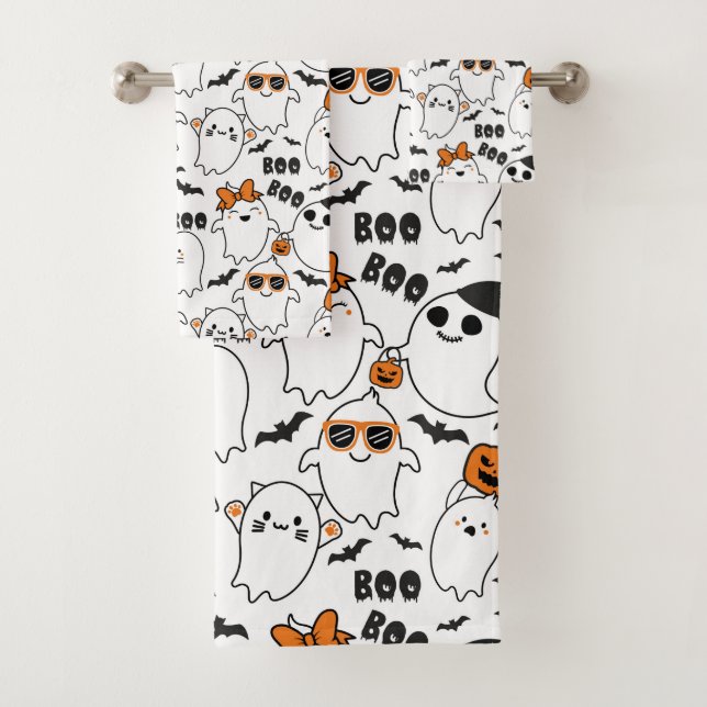 Joli Ensemble De Serviettes De Bain Halloween Fant (En situation)