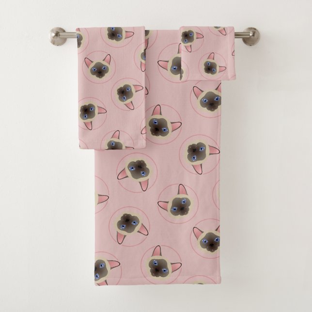 Joli ensemble de serviettes de bain Motif en chat  (En situation)