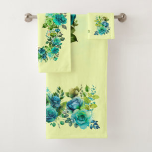 Joli Ensemble de serviettes Floral Aqua Lime Bleu 