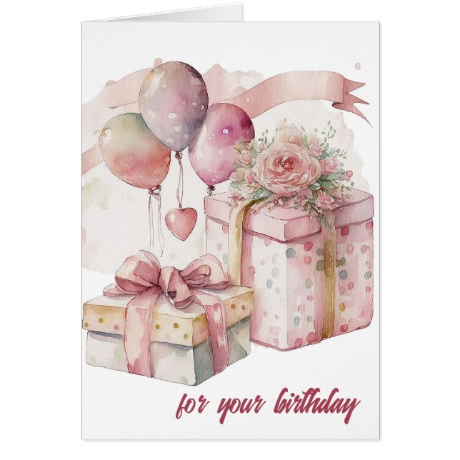Joli Enveloppé rose présente carte d'anniversaire (Devant)