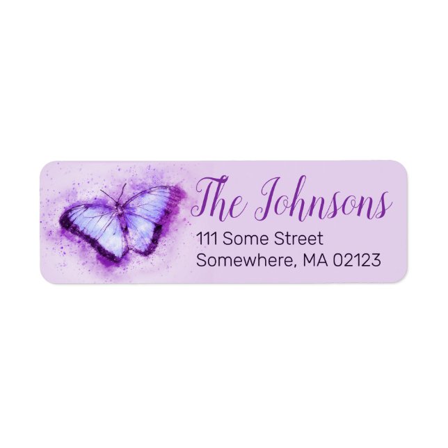 Joli Étiquette de adresse papillon violet et rose (Devant)