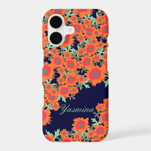 Joli étui pour iphone à motif damassé orange bleu