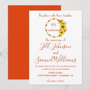 Joli faire-part de mariage floral de tournesol d'a