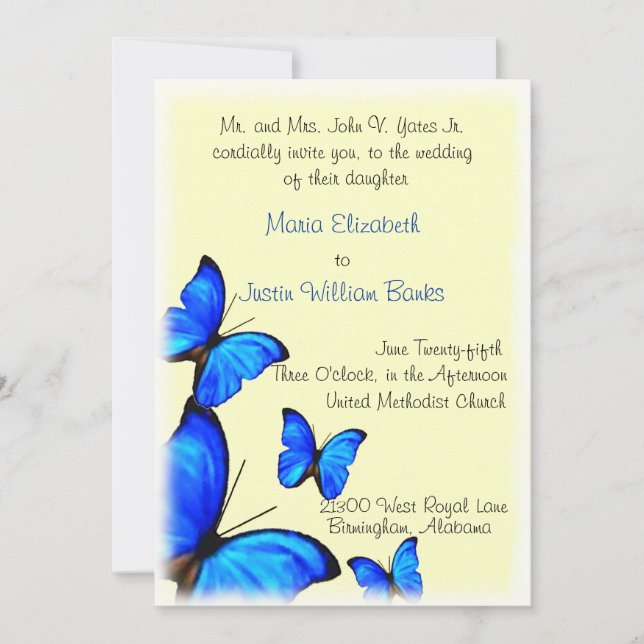 Joli Faire-part de mariage jaune et bleu (Devant)
