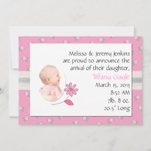 Joli Faire-part de naissance de fille de bébé rose