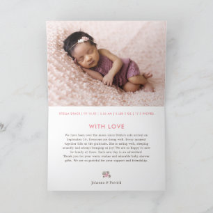 Joli Faire-part de naissance de lapin rose