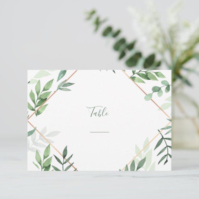 Joli feuilles verts Carte de numéro de table simpl (Debout devant)