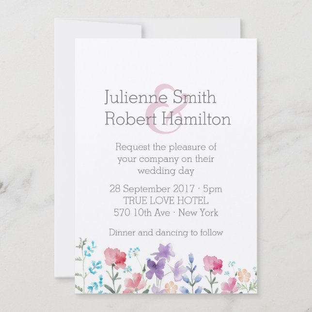 Joli Fleur sauvage Aquarelle Mariage Invitations (Devant)