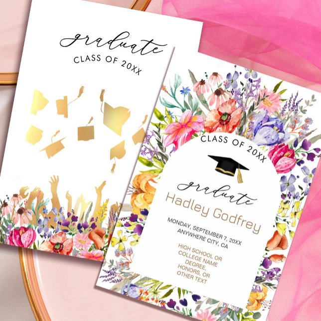 Joli Fleur sauvage Spring Invitation Faire-part (Pretty Wildflower Spring Invitation Announcement #goldgraduationhat #springbloom #brightfloral)