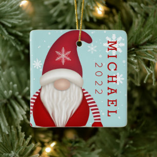 Joli flocon de neige Noël Gnome Ornement en cérami