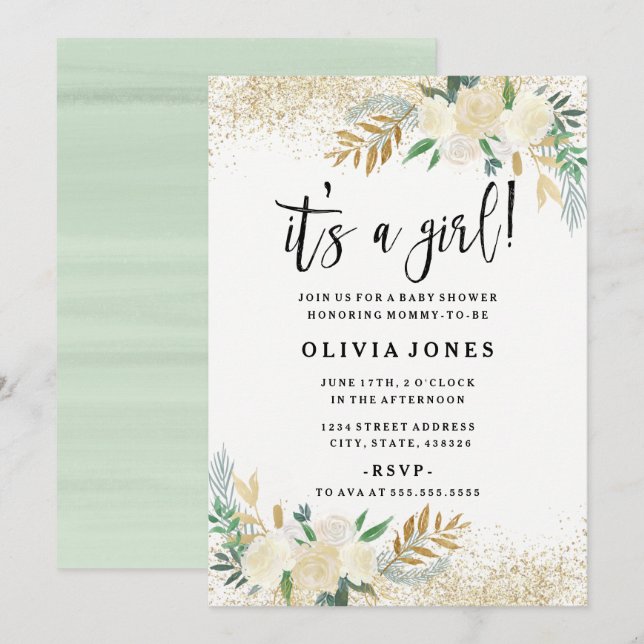 Joli Floral c'est une fille Baby shower Invitation (Devant / Derrière)