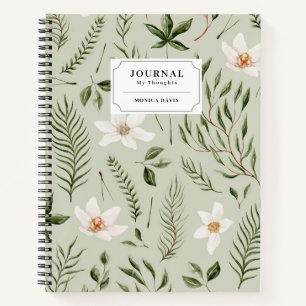Joli Floral Green Gold White Motif Journal